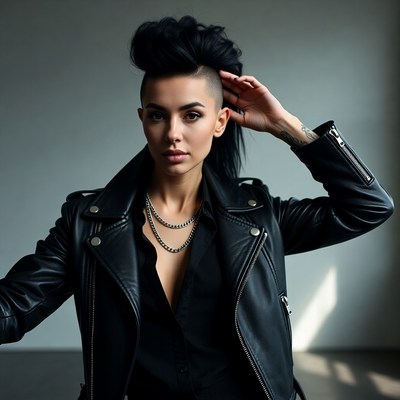 Portrait of a woman in a leather jacket