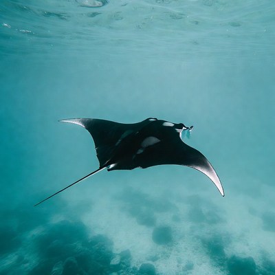Manta ray swimming in clear sea