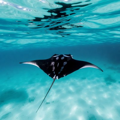 Manta ray swimming in clear water