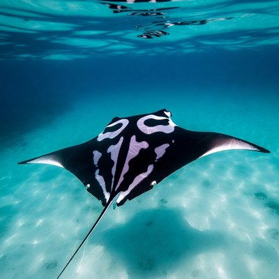 Manta ray swimming in clear water