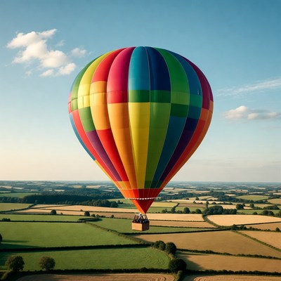Colorful hot air balloon in flight