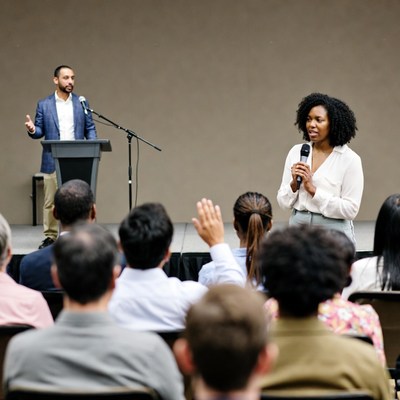 Speaker presents at public event