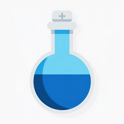 Lab flask with blue liquid and cross symbol