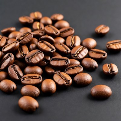 Coffee beans on a black surface