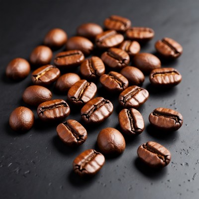 Coffee beans arranged on black surface
