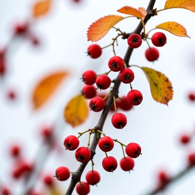 Bright red berries on a branch in fall