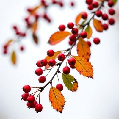 Red berries and orange leaves in autumn