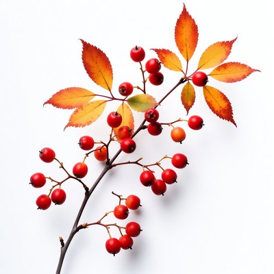Red berries on branch with leaves