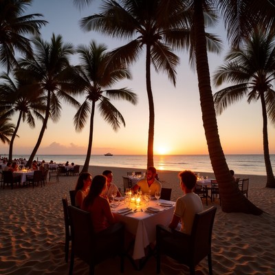 Dining on the beach at sunset