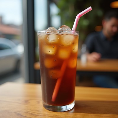 Iced drink on a table in a cafe