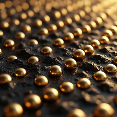 Gold spheres on a dark surface