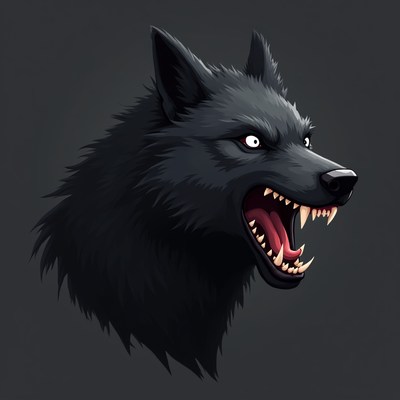 Black wolf with bared teeth