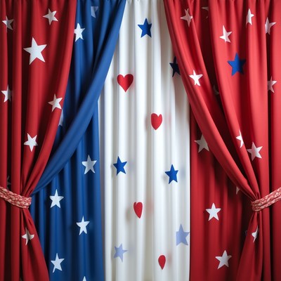 Curtains with stars and hearts pattern