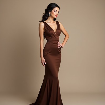 Elegant woman in a brown dress