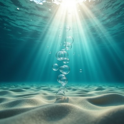 Bubbles rising in underwater light