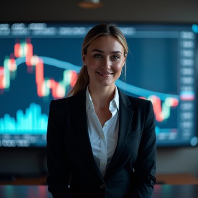 Businessperson in office with charts display