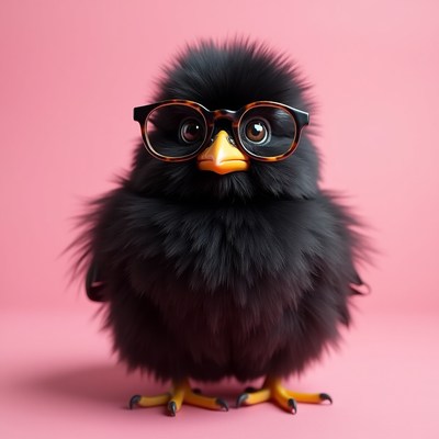 Bird with glasses posing on pink background