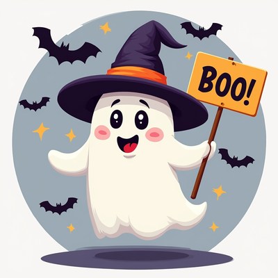 Cute ghost holding a sign