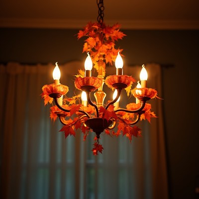 Chandelier with autumn leaves decoration