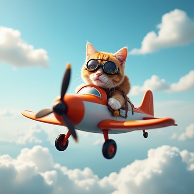 Cat flying a small airplane
