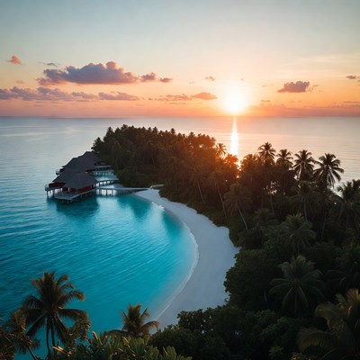 Sunset over tropical island paradise