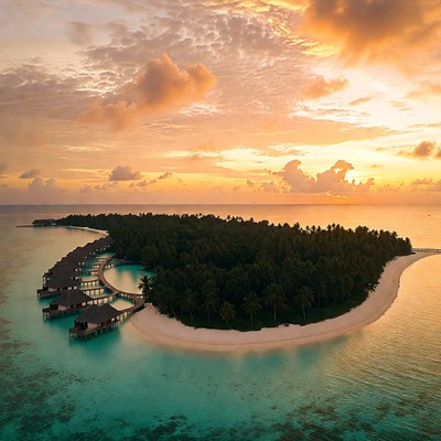 Sunset over the tropical island resort