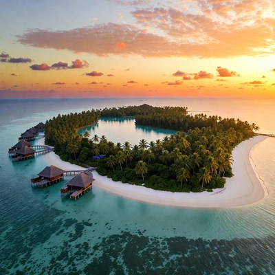Sunset view of tropical island resort