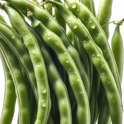 Fresh green beans with water droplets