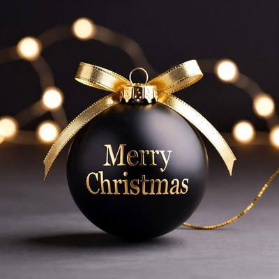 Black christmas ornament with golden ribbon