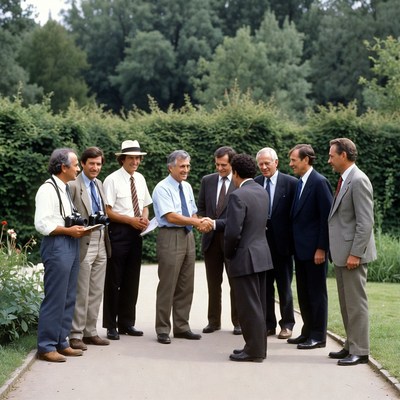 Group of men shaking hands outdoors