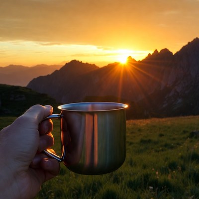 Enjoying a drink at sunset