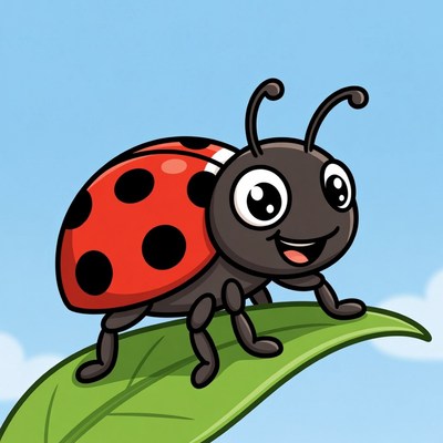 Ladybug on a leaf in bright sky