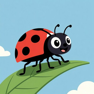 Cartoon ladybug on a leaf