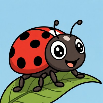 Ladybug on leaf with blue background