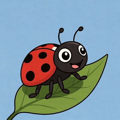 Ladybug on a leaf in clear sky