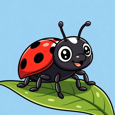 Happy ladybug on a green leaf