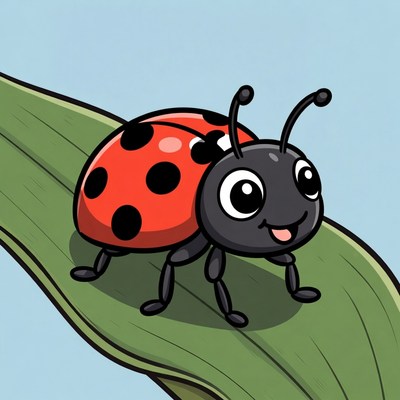Cartoon ladybug on a leaf