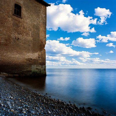 Old brick wall by the shore