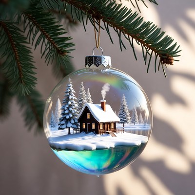 Winter scene in glass ornament