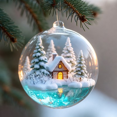 Holiday decoration with snowy house scene