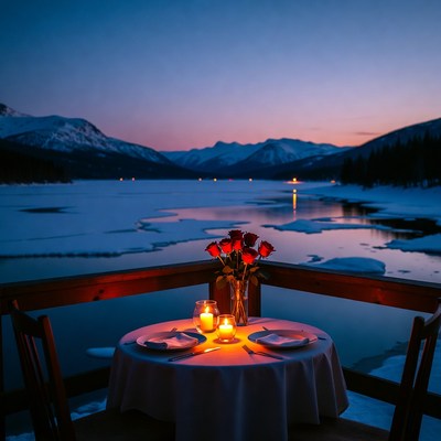 Dinner by the lake at sunset