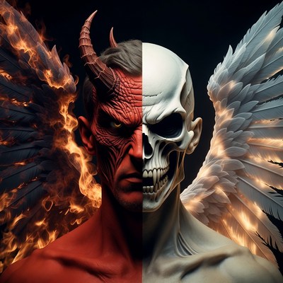 Duality of man with contrasting themes