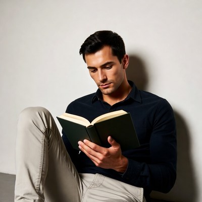 Man reading a book indoors