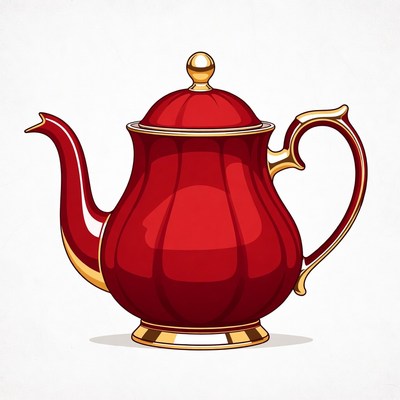 Bright red teapot with gold details
