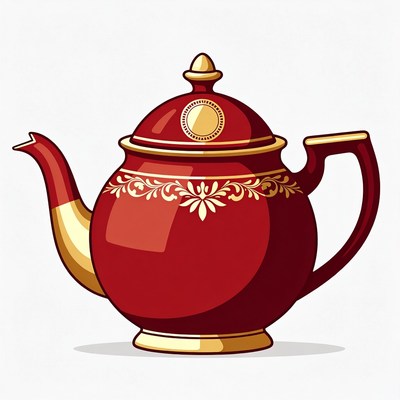 Red teapot with golden details
