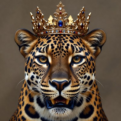 Leopard wearing a crown in art