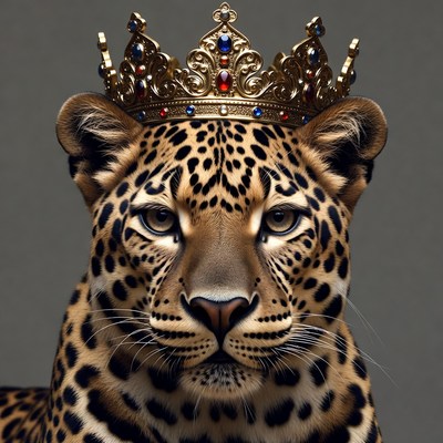 Leopard wearing a crown in studio