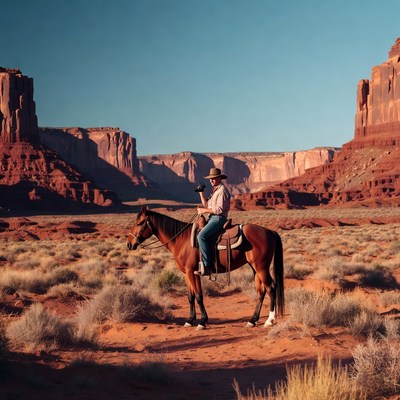 Horseback riding in desert landscape