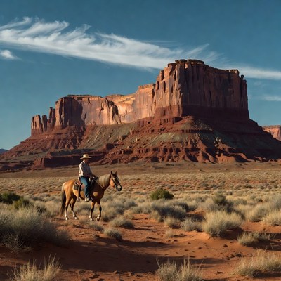 Horse rider in monument valley landscape