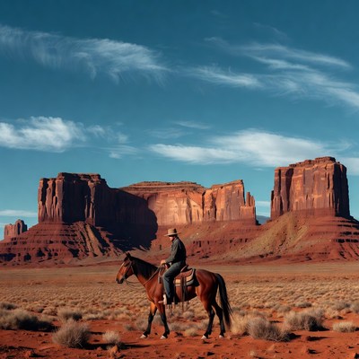 Horse rider in monument valley landscape